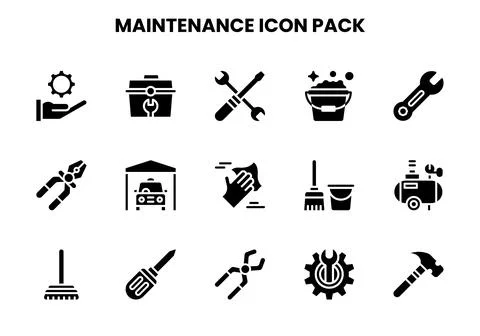 Maintenance Glyph UI Icons Pack Stock Illustration