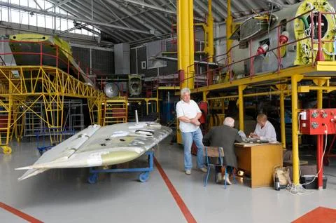 At the maintenance hall. Engineers working Stock Photos