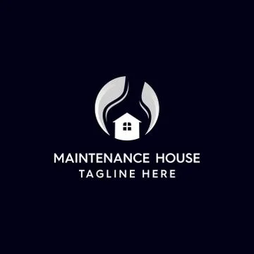 Maintenance house with Key as Negative Space Logo Stock Illustration