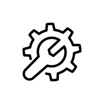 Maintenance icon. web setting outline style. Service Tools with gear and wren Stock Illustration