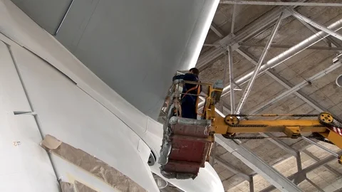 Maintenance of Il-76 aircraft. Maintenance of elevator. Stock Footage 108428501