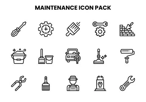 Maintenance Line Set Icons Pack Stock Illustration
