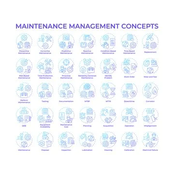 Maintenance management blue gradient concept icons Stock Illustration