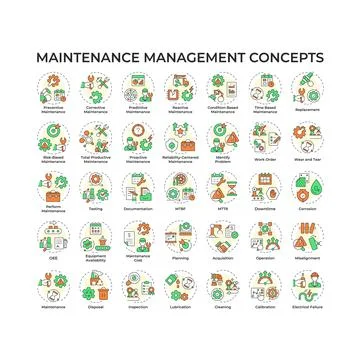 Maintenance management multi color concept icons Stock Illustration