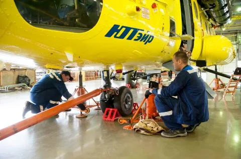 Maintenance of MI-8 helicopter gear Stock Photos