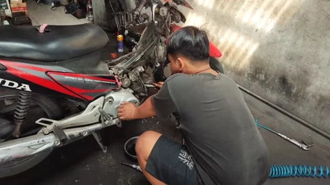 Maintenance motorcycle Stock Footage 249062095