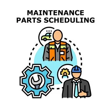 Maintenance parts scheduling process management team Stock-Illustration