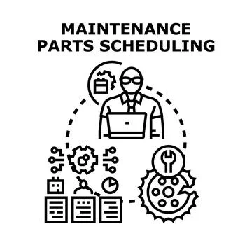 Maintenance parts scheduling process management concept Stock Illustration