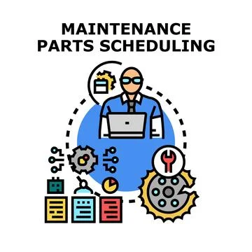 Maintenance parts scheduling process management concept Stock Illustration