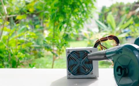 Maintenance power supply concept. engineer professional cleaning power supp.. Stock Photos