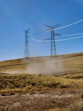 Maintenance process of high voltage towers Stock Photos