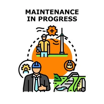 Maintenance progress concept with engineer and diverse work Stockillustratie