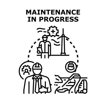 Maintenance progress concept with engineer and diverse work Stock Illustration