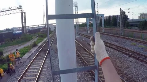Maintenance of railway power lines Stock Footage 234495409