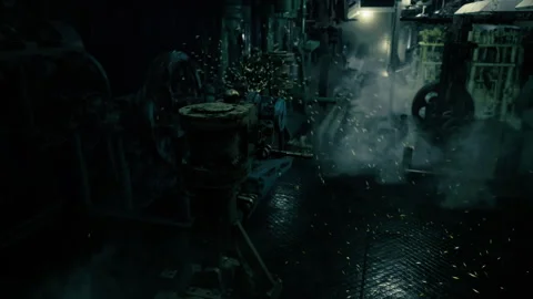 Maintenance robot surveys wet rails and patina in engine bay for damage Video stock 339630880