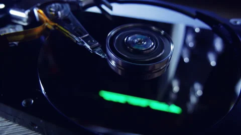 Maintenance in the server room. The hard drive is turned off. Spindle stops turn Stock Footage 184740717