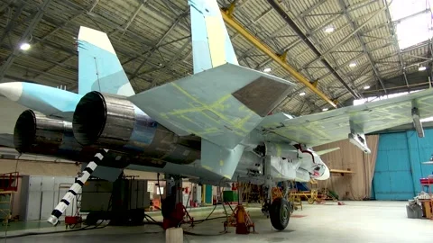 Maintenance of Su-33 Checking operability of systems of mechanization of wing. Stock Footage 134546788