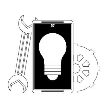 Maintenance support technology web cartoon in black and white Stock Illustration