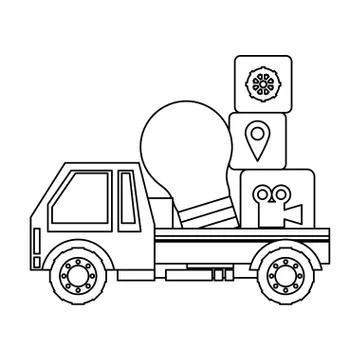 Maintenance support technology web cartoon in black and white Stock Illustration