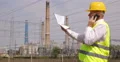 Maintenance Technical Man Phone Talk Control Energy Station Infrastructure Plan 4k or 4k+ Resolution
