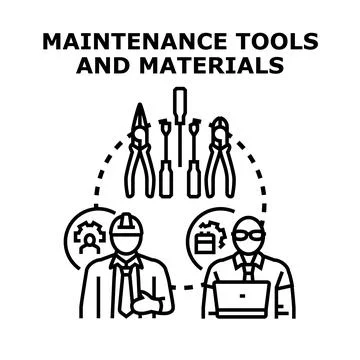 Maintenance technicians planning repair work using tools Stock Illustration