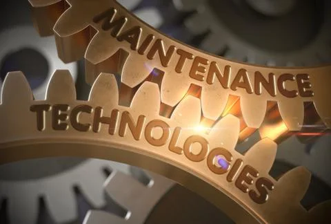 Maintenance Technologies on Golden Cogwheels. 3D Rendering. Stock Illustration