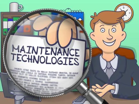 Maintenance Technologies through Magnifier. Doodle Concept Stock Illustration
