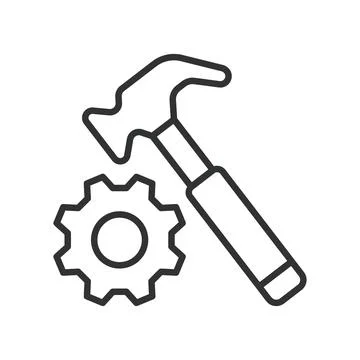Maintenance tools icon in line design. hammer, wrench, repair, engineering Stock Illustration