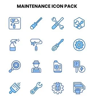 Maintenance Two Colour Vector Icons Pack Stock Illustration
