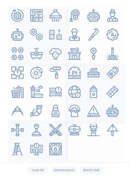 Maintenance Vector Icon Set with 45 Bold Line 128x128 Pixel Optimized Graphic Stock Illustration
