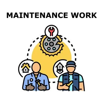 Maintenance work concept with technicians and tools Stock Illustration