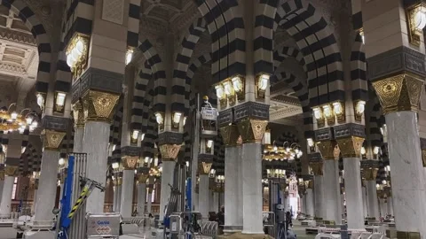 Maintenance work inside Prophet's Mosque in Medina Stock Footage 339763697