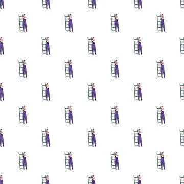 Maintenance worker climbing ladder seamless pattern イラスト素材