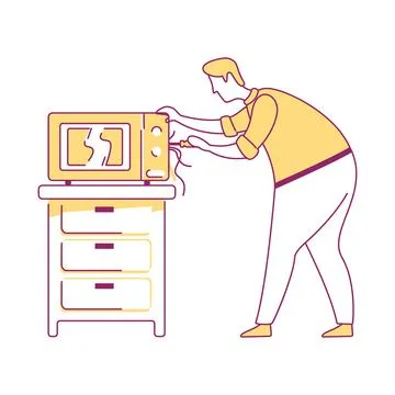 Maintenance worker fixing broken microwave semi flat color vector character Stock Illustration