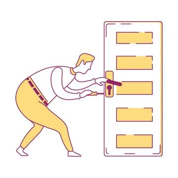 Maintenance worker fixing door lock semi flat color vector character Illustrazione stock