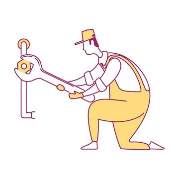 Maintenance worker with wrench semi flat color vector character Stock Illustration