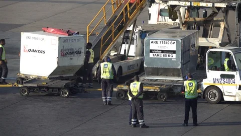 Maintenance workers Prepares unloading luggage from aircraft on arrival Stock Footage 119498578