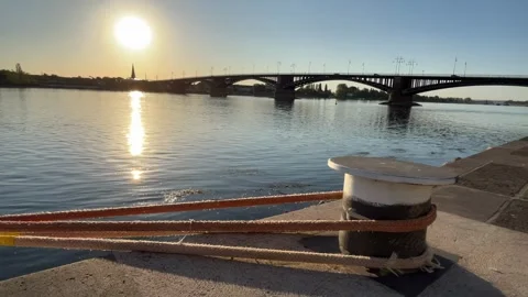 Mainz, Germany 10 August 2026 selective focus mooring ropes wrapped around .. Stock Footage 344801745