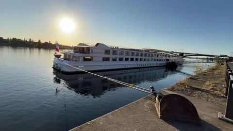 Mainz, Germany 10 August 2026 selective focus moored excursion boat along t.. Stock Footage 344801819