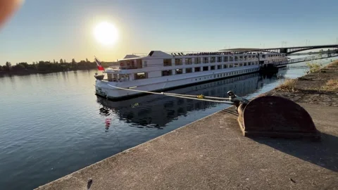 Mainz, Germany 10 August 2026 selective focus river sightseeing vessel dock.. Stock Footage 344801829