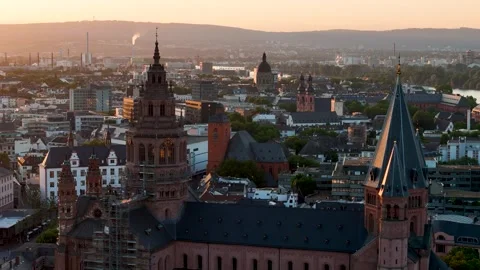 Mainz, Germany- Cathedral Flyover at Sundown Stock Footage 317060200
