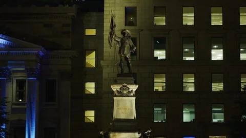 Maisonneuve monument at night Stock Footage 99919642