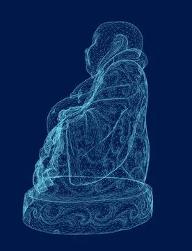 Maitreya Buddha wireframe Vector Drawing. 3D. Vector illustration Illustrazione stock