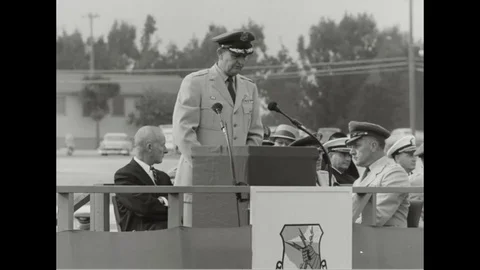 Maj. David Wade speak about Gen. Hoyt Vandenberg - 1958 Stock Footage 101167833