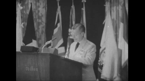 Maj. Gen. Benson gives the presentation about manned space Programme - 1958 Video stock 101161479