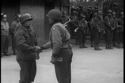 Maj Gen E H Brooks honor soldiers with Unit Citations - 1944 Stock Footage 93019900