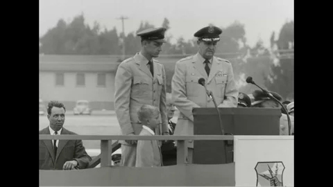 Maj. Wade speak about Cap Hoyt Vandenberg and his air force career - 1958 Stock Footage 101167884