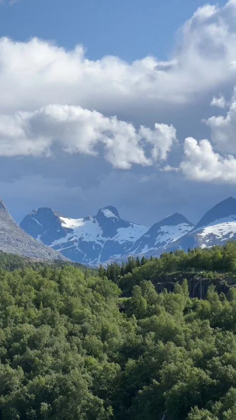 Majestic Borvasstindan mountain range viewed from Saltstraumen bridge  Video stock 332756911