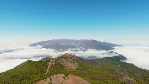 Majestic caldera Taburiente volcano covered by clouds, La Palma, Canary Stock Footage 335171953