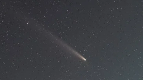 Majestic Comet with Long Tail Moving Across Night Starry Sky Time-lapse Stock Footage 326705605